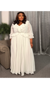Flounce Pleat dress White