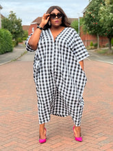Gingham Linen Kaftan Dress