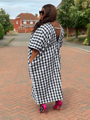 Gingham Linen Kaftan Dress