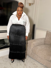 Noir Cascading Fringe Skirt