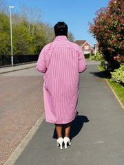 New Dawn Stripe Shirt Dress RED