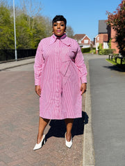 New Dawn Stripe Shirt Dress RED