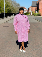 New Dawn Stripe Shirt Dress RED