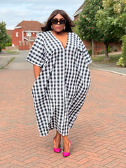 Gingham Linen Kaftan Dress