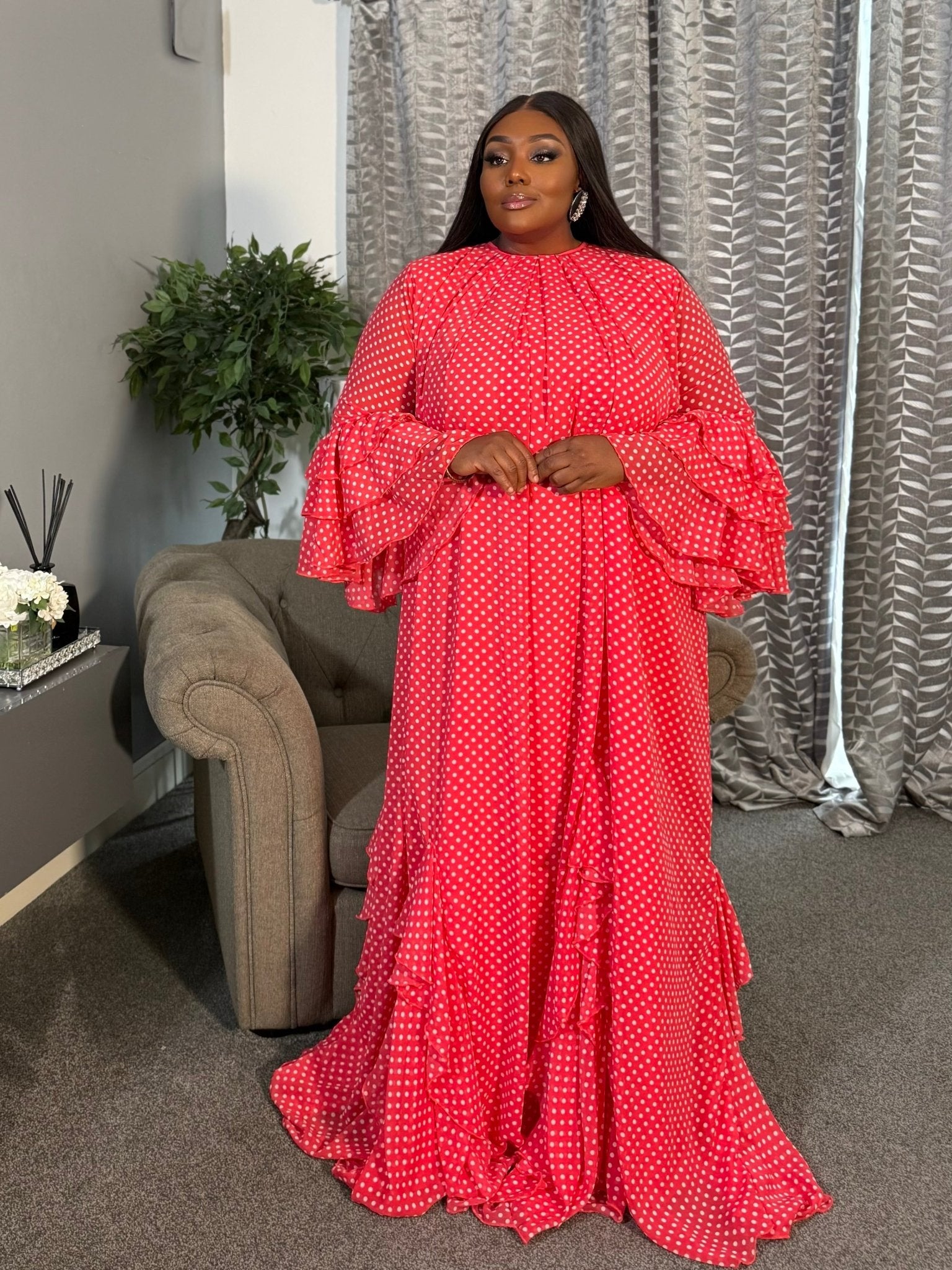 Halima Ruffle Maxi Gown PINK - DemarieLondon