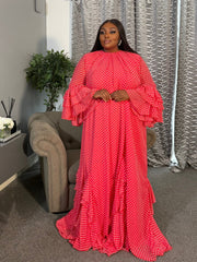 Halima Ruffle Maxi Gown PINK - DemarieLondon