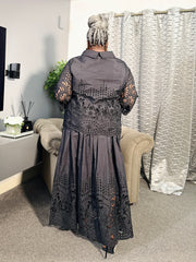 Midnight Elegance Eyelet Skirt Set