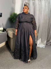 Midnight Elegance Eyelet Skirt Set