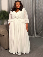 Flounce Pleat dress White